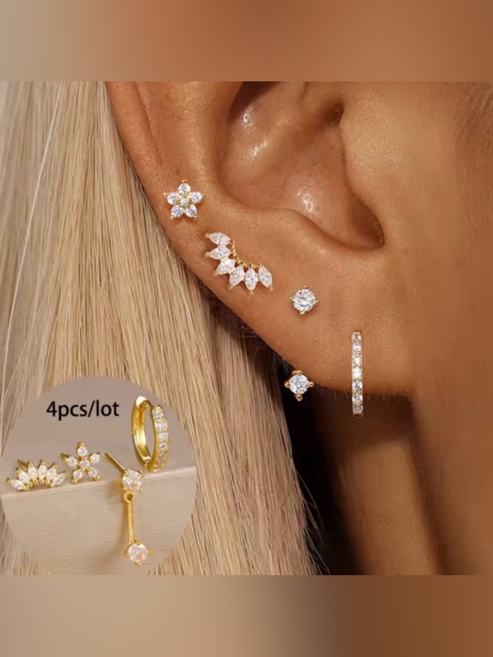 Anthropologie Gold and Clear CZ Ear Jacket & Stud Earring Set